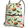YYHHAOFA Sushi Food Pattern Stampe Coulisse Cerniera Zaino - Leggero Impermeabile Borsone da Palestra con Tasca per Viaggi Sport Yoga