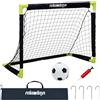 Relaxdays Porta calcio 60x90x60 cm, a incastro, con pallone, picchetti e borsa, PVC, per bambini, nero/giallo