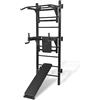 Ziaphsol Torre multifunzione per fitness, montaggio a parete, in acciaio, con stazione per dip up, panca per addominali, maniglie Softgrip, per allenamento a casa, calisthenics