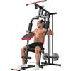 SPORTNOW Stazione fitness con trazione, barra a farfalla, panca regolabile Preacher, per allenare le gambe, multifunzione, per la casa, fino a 120 kg, colore nero e rosso