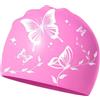 LINGMING Cuffia da nuoto in silicone con farfalla rosa, cuffia da nuoto elastica impermeabile per donne e ragazze, comoda cuffia da piscina per adulti