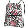 YYHHAOFA Zaino con cerniera e coulisse con stampa leopardata rosa carina rosa - Borsa da palestra durevole, leggera e resistente all'acqua per viaggi, sport e trasporto quotidiano