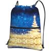 YYHHAOFA Zainetto da palestra con coulisse e cerniera, con stampa di albero di Natale glitterato, leggero, impermeabile, con tasca, per viaggi, sport, yoga