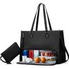 Jinfanshurich - Borsa porta pranzo da donna, borsa per laptop in pelle con scomparto isolato per il pranzo, borsa da 3-in-1, borsa multifunzionale per il computer per affari, ufficio, scuola (C-Nero)