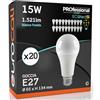 Eurocali 20x Lampadine LED E27 15W Opaca (1521 lumen pari a 100W) Forma: Goccia A65 Luce Bianco Freddo 6500K Fascio Luminoso 200