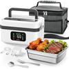 TLPEMN Scaldavivande Elettrico Portatile, 1L Porta Pranzo Elettrico con Touch Screen, Scalda Vivande Portatile Elettrico con Stoviglie in Acciaio Inossidabile e Borsa Termica per Auto/Ufficio/Viaggi