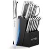 Qianying Set di 14 Coltelli con Ceppo in Acciaio Inox con Affilacoltelli, Coltello da Chef Argentato Affilato, Regalo per la Mamma