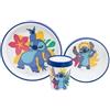 ILS I LOVE SHOPPING Set di stoviglie riutilizzabile per bambini bicolore - Set composto da 3 pezzi: Piatto, ciotola e bicchiere per bambini e bebé con base antiscivolo - Senza BPA - STITCH