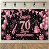 NEONSKY Striscione Compleanno 18 30 40 50 60 70 80 Anni Rosa Nero, Banner Buon Compleanno Donna con Palloncini e Torta, Decorazione Festa Elegante per Sfondo Foto, 180x115 cm (70 Anni)