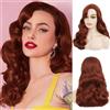 Siudus Parrucca vintage da donna, capelli ricci rossi, lunghi, ondulati, stile antico Hollywood, per cosplay, feste anni '20, feste e costumi di Halloween (marrone rosso)