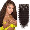 Creuost Extension di capelli brasiliani ondulati con clip, capelli vergini brasiliani, non trattati, #4, castano cioccolato, 7 pezzi, 120 g, con 16 clip per set, da donna, 40,6 cm