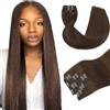 Creuost Extension di capelli lisci con clip, capelli vergini brasiliani, non trattati, #4, castano cioccolato, 7 pezzi, 120 g, con 16 clip per set, da donna, 45,7 cm