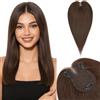 Silk-co Hair Topper per Capelli Veri Donna con Clip Rosso-Marrone, 25cm 27g Hand-tied Toupet Toupee Invisibile con Frangia Centrale
