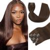 Creuost Extension di capelli lisci con clip, capelli vergini brasiliani, non trattati, #4, castano cioccolato, 7 pezzi, 120 g, con 16 clip per set, da donna, 40,6 cm