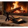 Kingson Set di attrezzi per camino, pala e spazzola con supporto, in acciaio nero, moderno set per la pulizia del focolare, compatto, lunghezza 38 cm, decorativo e funzionale