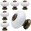 Suiwotin 6 pomelli per cassetti in ceramica bianca, pomelli vintage per comò con punta e base in bronzo antico, maniglie decorative per armadio, armadio (piccoli)