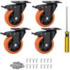 YIUBCZOQI Ruote Girevoli per Carrello 75mm Arancione con Freno e Bulloni - Set di 4 Ruote per Mobili Ruote per Carichi Pesanti Fino a 500KG - per Uso Interno ed Esterno - Con Rotazione a 360°