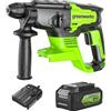Greenworks Martello perforatore Greenworks 2J trapano a percussione a batteria 24V con batteria 4Ah e caricabatterie, SDS-Plus, attacco di sicurezza con Vario-Lock e arresto rotazione, 4550 IPM e 1000RPM