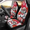 Generic Shih Tzu Femminile E Fiori Rossi Set di 2 Coprisedili per Sedili Anteriori Lavabile Copri Sedili per Auto Antiscivolo Coprisedili Auto Anteriore Universale per SUV Furgoni Sedan