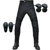SHUOJIA Pantaloni Moto Uomo, Jeans Moto Uomo da Uomo, Slim Pantalone Moto Resistente all'Usura con 2 Paia di Protezioni su Fianchi e Ginocchia, Cuscinetti Rimovibili (Black,XL)