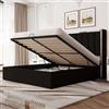LUXOAK Letto 160 x 200 cm con vano portaoggetti, letto imbottito 160 x 200 cm con testiera alta 115 cm, funzione sollevamento e design cromato, telaio in legno massello - velluto nero