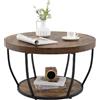 LIFEZEAL Tavolino Salotto Rotondo a 2 Ripiani, Stile Industriale, Tavolino da Caffè, Soggiorno, Divano, Basso, in Legno e Metallo, Montaggio Semplice, Max 90kg, Ø80x45cm, Marrone
