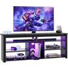 Bestier Mobile TV per TV da 70 pollici, mobiletto porta TV alto con 2 luci a LED, console TV gaming con contenitore per PS5, mobiletto porta TV moderno per camera da letto e soggiorno, marmo nero