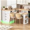 KUAKE Isola cucina con ruote, tavolo da cucina allungabile con illuminazione LED, tavolo da cucina con prese, tavolo da bar con cassetti, buffet per cucina e sala da pranzo