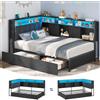 AODEMOKO Struttura Letto Angolare Con Contenitore,Divano Letto Con Testiera Imbottita E Stazione Di Ricarica,Letto a LED 90 X 200 Cm Con 2 Cassetti E Libreria,Struttura Letto Angolare Mental,Grigio