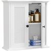 Yorbay Armadietto da bagno bianco a parete con ante in rattan: da appendere al bagno con ripiano regolabile - Armadio da parete per soggiorno, cucina e lavanderia