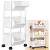 HNJZX Carrello portaoggetti in plastica con cassetto a 3 ripiani, multifunzione, per cucina, bagno, organizer mobile con ruote