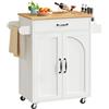 RALGEND Carrello Cucina con Ruote, Isola Cucina con Cassettoe e Ripiani Regolabili, Mobile Cucina con Portaspezie e Porta Asciugamani, per Cucina e Soggiorno, 60 × 40 × 88 cm, Bianco and Naturale