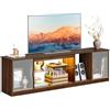 Bestier Mobile TV moderno per TV da 75/80 pollici,centro di intrattenimento a LED con ante in acrilico e ripiano in vetro regolabile,console TV multimediale da 70 per PS5, per soggiorno,noce Ancona