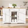 REXO Isola da cucina, carrello da cucina con ciabatta, armadio da cucina, carrello da portata con piano di lavoro, armadio a buffet, carrello da pranzo con venature del legno, armadio a buffet, bianco