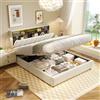 CJHXE Letto Contenitore Matrimoniale 160x200 cm con LED e USB, Struttura Letto King Size con Alzata a Gas Idraulica, Letto Imbottito, Beige