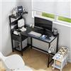 Calivra Scrivania per computer da 122 x 50 cm con prese, porte USB, LED e mensola, scrivania con cassetto e ripiani reversibili, per home office, gaming e studio, nero