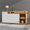 ZKLOEP Credenza multifunzionale, lunghezza 140 cm, bianco e 2 ante, 3 cassetti, 2 scomparti aperti, con illuminazione a LED