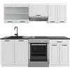 Vicco Cucina componibile R-Line, Casa di campagna bianca/bianco, 200 cm | 5 Moduli · Piedini regolabili in altezza · Senza piano di lavoro · Ante in MDF · Con mobile vetrina