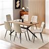 WAFTING Tavolo da Pranzo con 6 Sedie, 140 × 80 × 73 cm, con Venature di Legno Scuro, e Sedie Imbottite Beige con Schienale alto e Design in Lino, per Cucina, Sala da Pranzo, Soggiorno