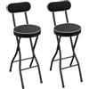 Mermajestic Set di 2 sgabelli da bar pieghevoli, imbottiti con schienale, altezza 65 cm, per bar, cucina, balcone, giardino (nero)