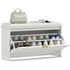 HOMCOM Panca Scarpiera Ripiano Regolabile, 80x26x47.5 cm, Bianco e Beige | Ripiano Interno Rimovibile, Mobile Scarpiera, Legno Effetto Lino e Tessuto