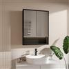 HAJDUK FURNITURE Armadietto Bagno Con Specchio LED 60x78 cm Nero, Mobile Specchio Bagno Sospeso Con Luce LED 4000K, Presa Elettrica e Interruttore, Pensile Bagno Con Ripiani In Vetro, Specchiera Bagno Moderna