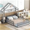 Dolamaní Letto da pavimento 140 x 200 cm per bambini con protezione anti-caduta -Montessori Lettino per ragazzi e ragazze, con comodino e supporto decorativo per la casa (grigio)