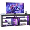 Bestier Supporto TV per TV da 70 pollici, centro di intrattenimento alto con 2 luci a LED, console TV da gioco con spazio per PS5, mobile TV moderno per soggiorno, fibra di carbonio nera