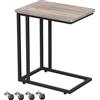 VASAGLE Tavolino da Letto con Ruote, Tavolino Mobile da Salotto, Comodino, Carrello, Soggiorno Camera da Letto, Struttura in Acciaio, Montaggio Facile, Greige Melange e Nero LNT050B02