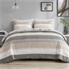 Madison Park Essentials, set completo con piumone e lenzuola, moderno e casual, stampa a righe, per tutte le stagioni, in morbida microfibra, con federe abbinate, 7 pezzi, colore: tortora/grigio