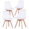 BenyLed Set di 4 Sedie da Pranzo Moderne, con Seduta Imbottita e Gambe in Legno di Faggio, Ideali per Sala da Pranzo, Cucina, Soggiorno, Camera da Letto, Bianco