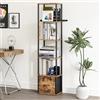 YAUKTAK Libreria Angolare a 6 Ripiani Scaffale Salvaspazio Verticale con Struttura in Metallo e Legno Scaffale Libreria con 1 Cassetto per Soggiorno, Camera da Letto e Ufficio Marrone Rustico HBC505R