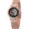 Gosasa Orologio da polso da donna con scheletro, alla moda, meccanico, a carica manuale, cinturino in rete, numeri romani, casual, orologio da polso