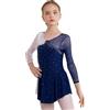 YiZYiF Vestito Danza Classica Bambina Maniche Lunghe Vestito Pattinaggio Artistico Strass Lucido Abito da Ballo Ballerina Balletto Dancewear Blu Scuro 13-14 Anni